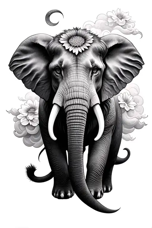 Elephant Lion Flower Clouds Surrounding