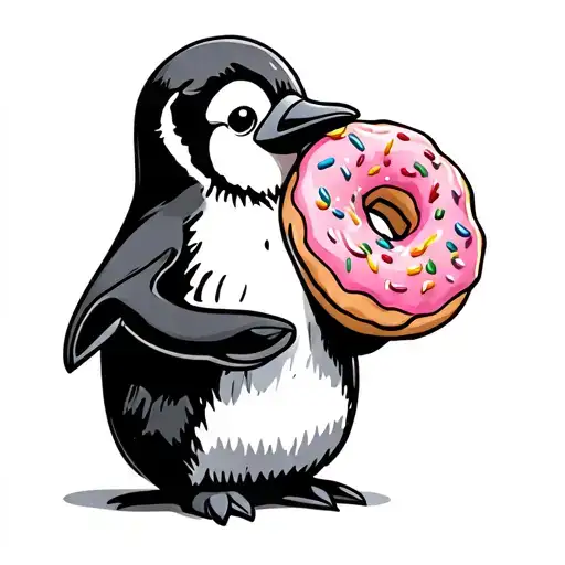 A Penguin Holding A Donut