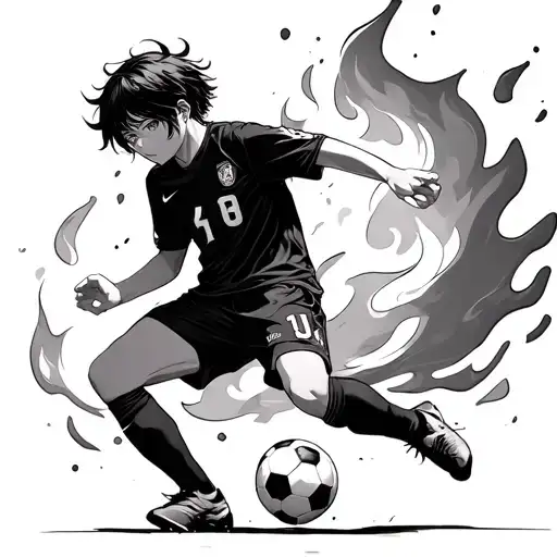 Fire Anime Character Playing Soccer