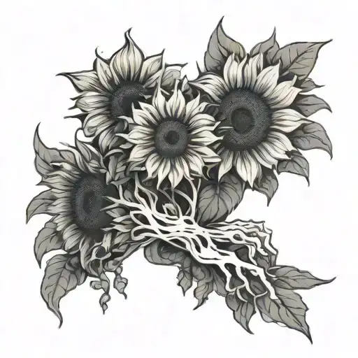 Ghosts Holding Sunflowers Toward Each Other