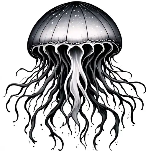 Ancient Symbolic Jellyfish Tattoo Dot Work