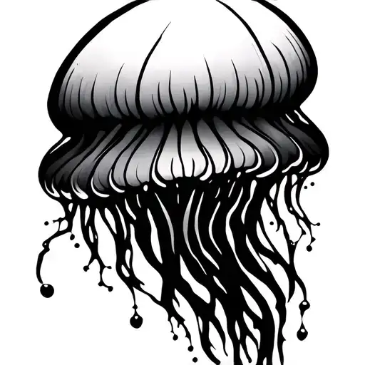 Simplistic Ancient Symbolic Jellyfish Tattoo Dot Work