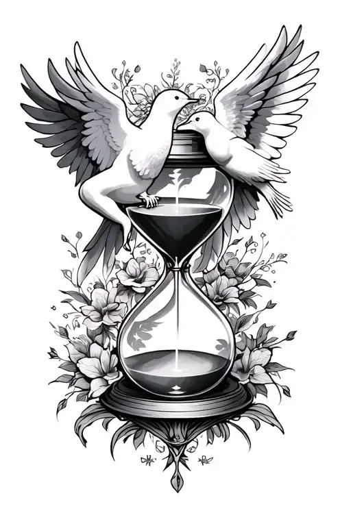 Hourglass Tattoo With Dove And Angel