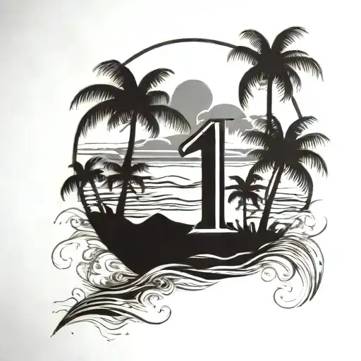 Number 1111 Surrounded By Sea And Palm Trees