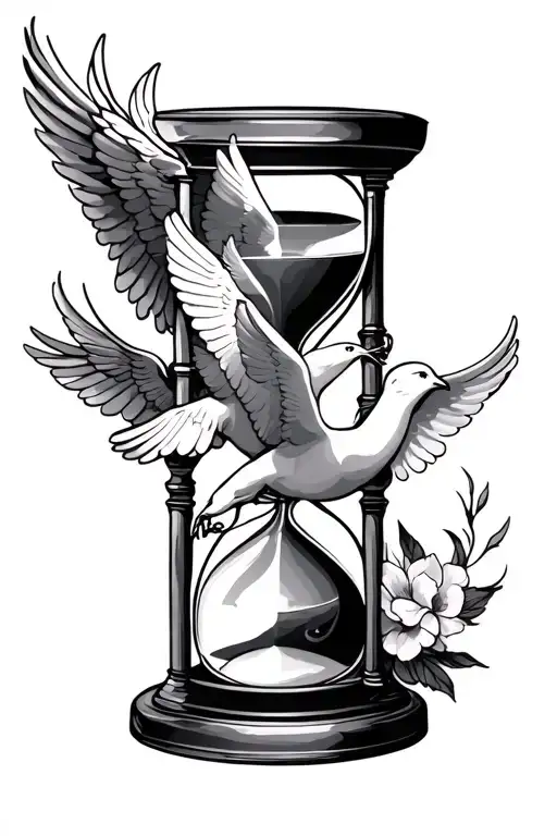 Hourglass Tattoo With Dove And Angel Incorporated