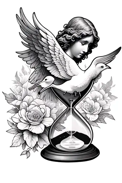 Angel With Dove In Hourglass