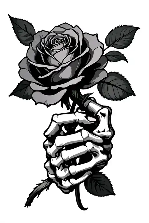 Skeleton Hand Holding A Rose