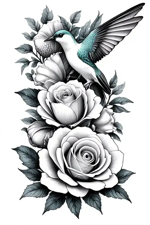 Cotton Plant Intertwined Rose Intertwined Hummingbird Seashells