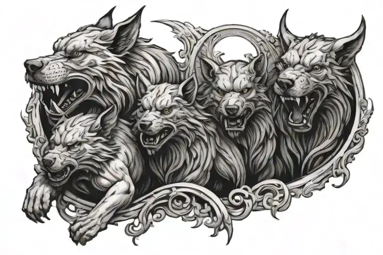 Cerberus Chest Tattoo Design