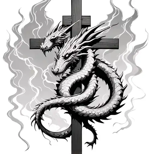 A Dragon Wraping Around A Cross In A Thunderstorm
