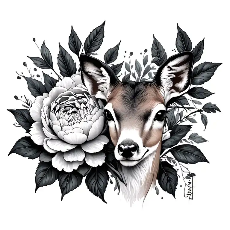 Doe Surrounded By Peony