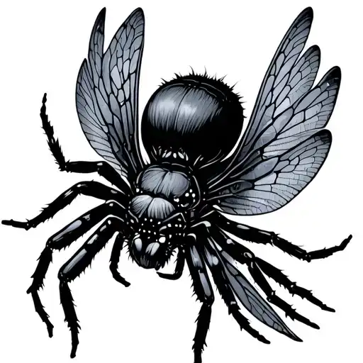 Spider With Dragonfly Wings Spread Wide