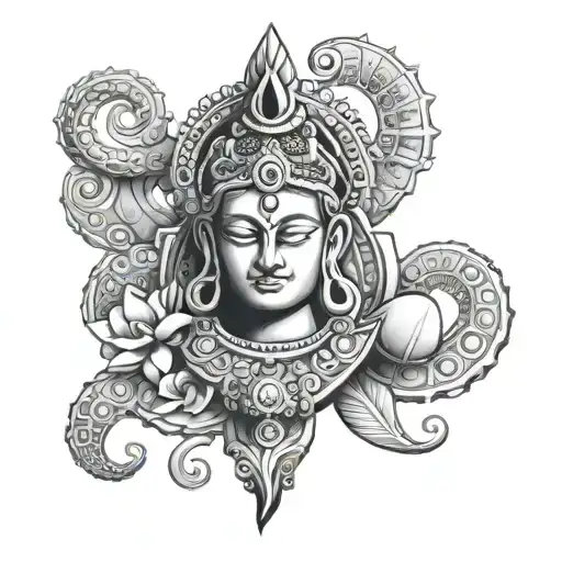 Shiva And Trishul Embedded In Conch