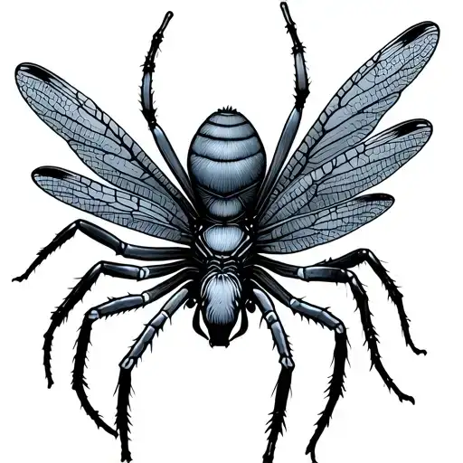 Skinny Spider With Dragonfly Wings Spread Wide