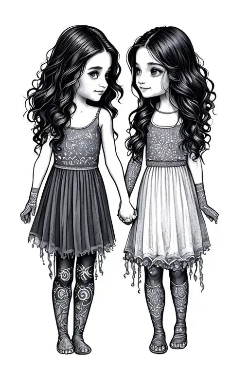 Two Daughters Holding Hands