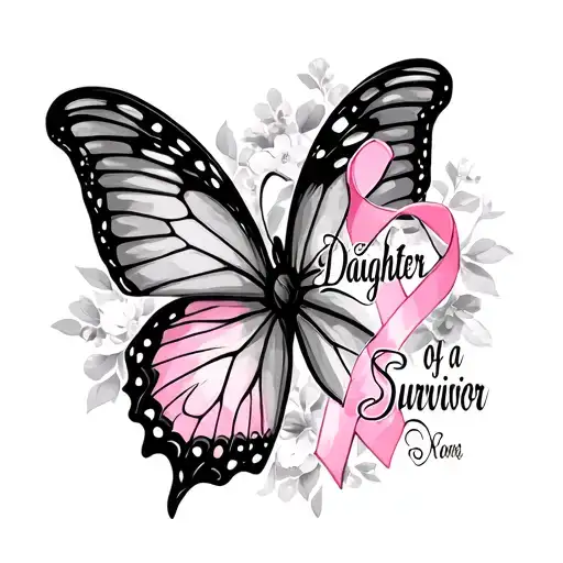 Butterfly With Breast Cancer Symbol With Words That Say Daughter Of A Survivor