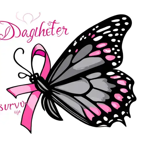 Butterfly With Breast Cancer Symbol With Words That Say Daughter Of A Survivor In A Straight Line