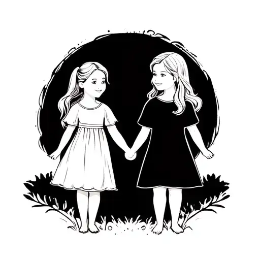 Dad With Two Daughters Holding Hands