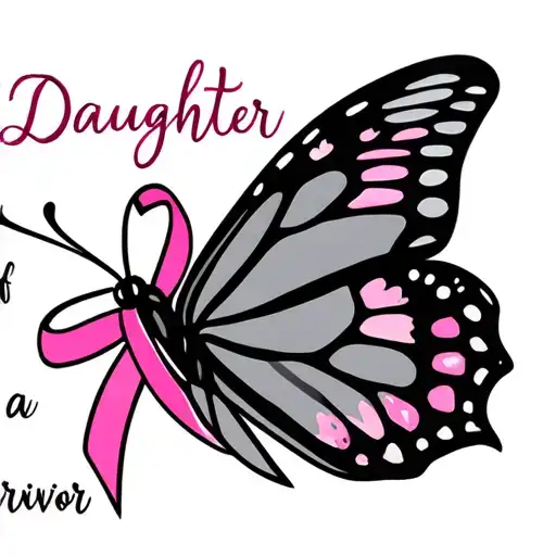 Butterfly With Breast Cancer Symbol With Words That Say Daughter Of A Survivor In A Straight Line