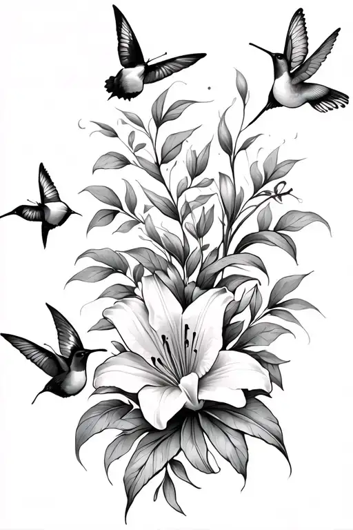 Lily Flower Vine Wrap My Arm With Hummingbirds Flying And Butterflies
