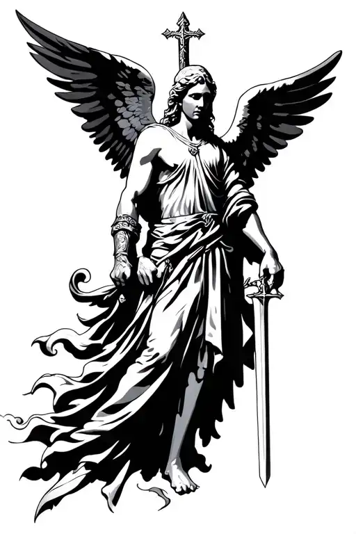 Christian Tattoo Warrior Angel Holding A Sword