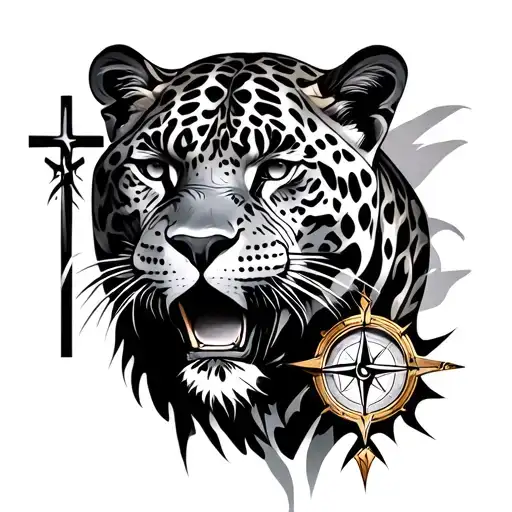 Black And Gray Jaguar With A Cross And A Compass