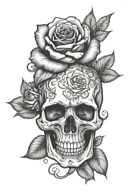 Skull Head With Rose In Head