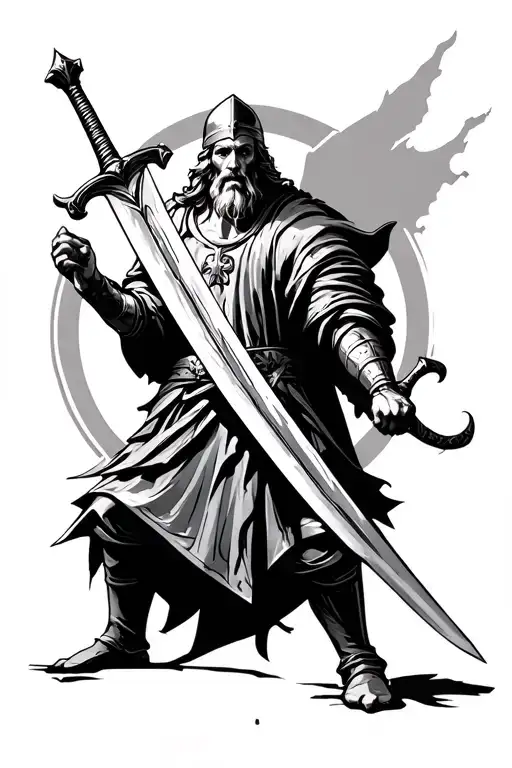 Christian Warrior Wielding A Sword
