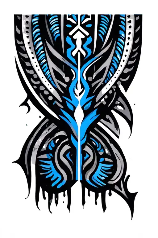 Blackout Arm Sleeve With Blue And White Tribal Patterns