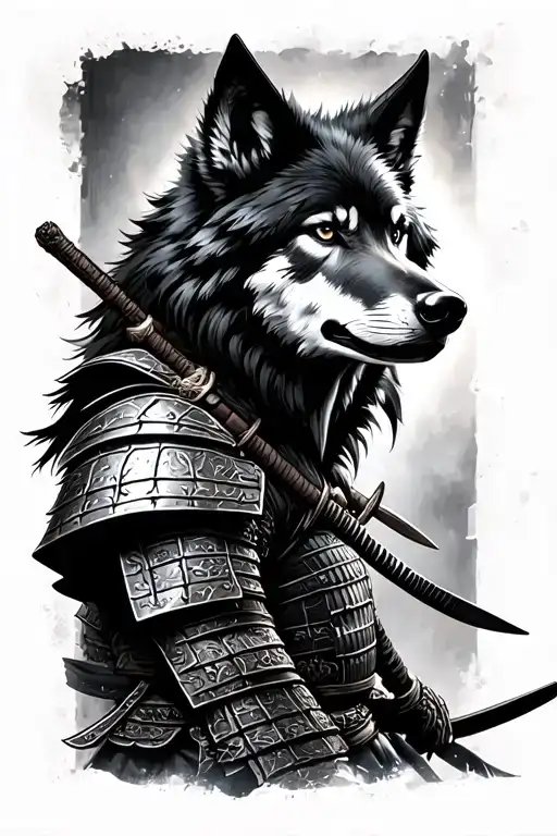 Lone Black Wolf And Samurai Warrior