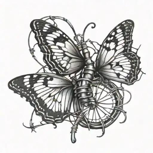 Butterfly And Barbed Wire Wrapped