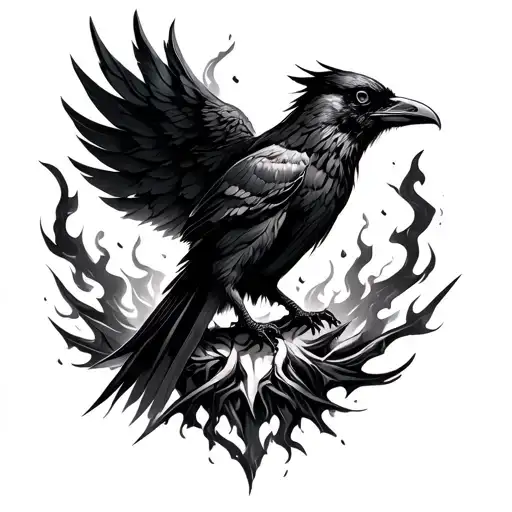 Black Crow Half Phoenix Rising From The Ashes