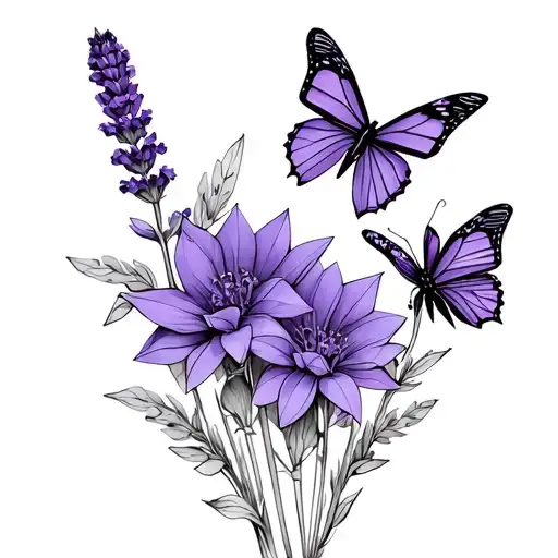 Origami Lavender Flowers With Butterfly And Initials Fs Intertwined