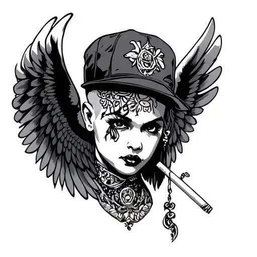 Bebe Gangster Tattooed With Wings And A Cigarette