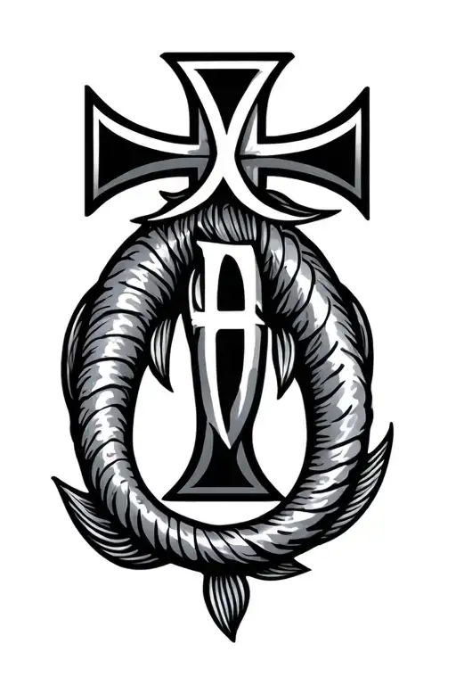 Traditional Ichthys Jesus Fish Outline With Greek Letter Incorporated With A Cross