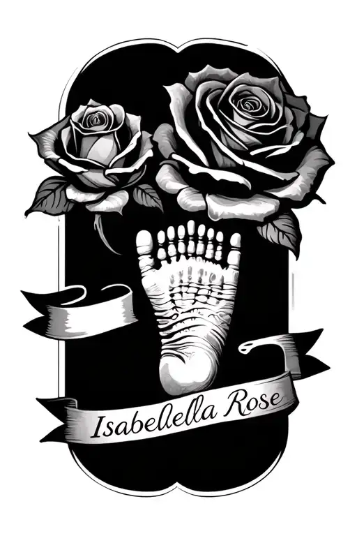 Rose With Babys Footprint And Banner That Says Isabella Rose