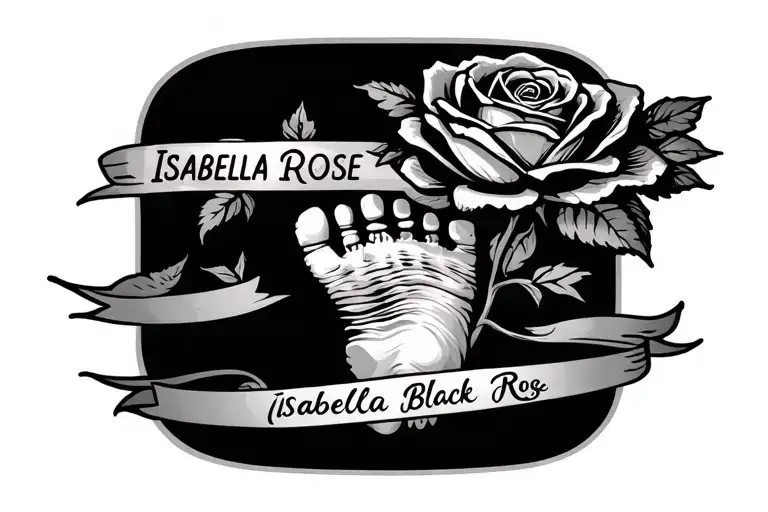 Rose With Babys Footprint And Banner That Says Isabella Rose