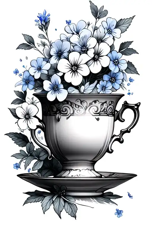 Forget Me Nots And Teacup Surrounded