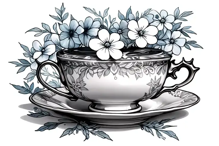 Forget Me Nots And Teacup Surrounded