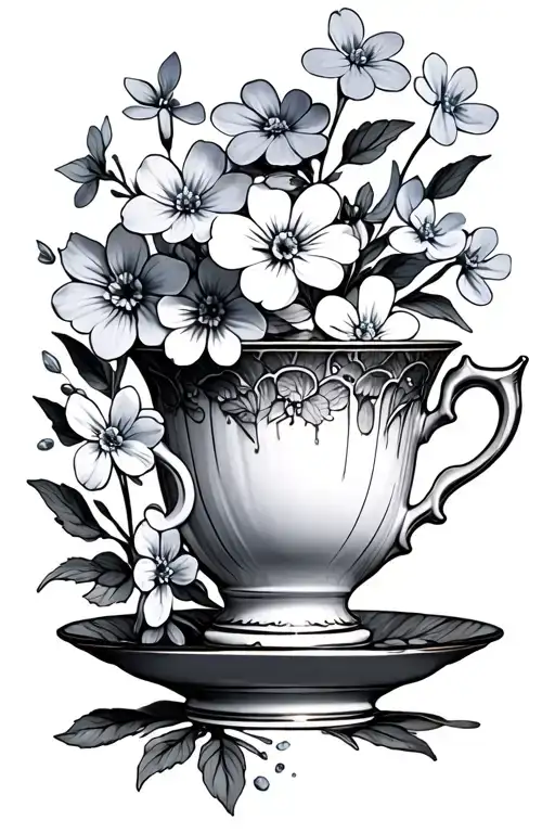 Forget Me Nots And Teacup Surrounded