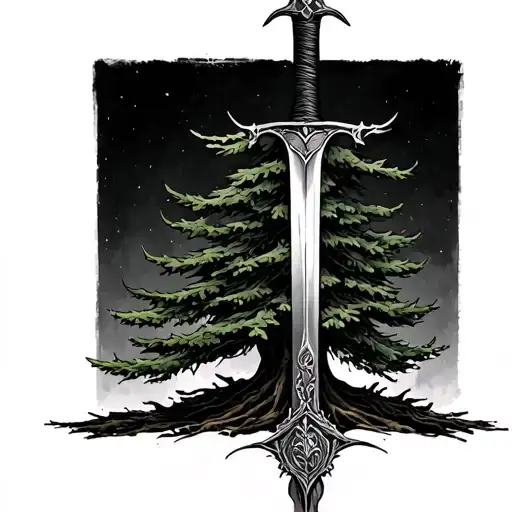 Evergreen Tree With A Sword
