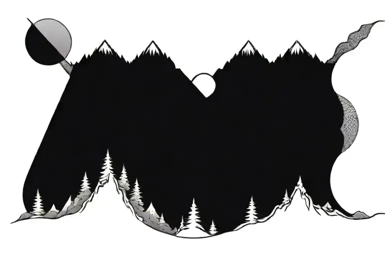 Six Mountain Tops With Sun In The Background