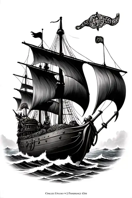 Posseidon And A Viking Ship In Stormy Sea