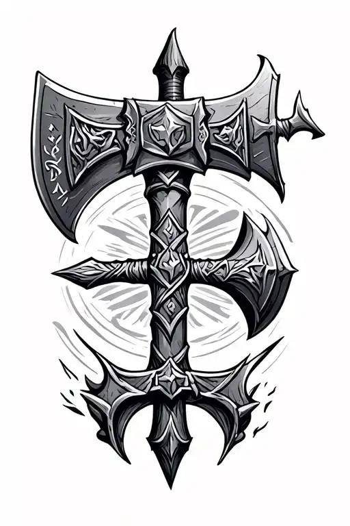 Thors Hammer Viking Axe Surrounded