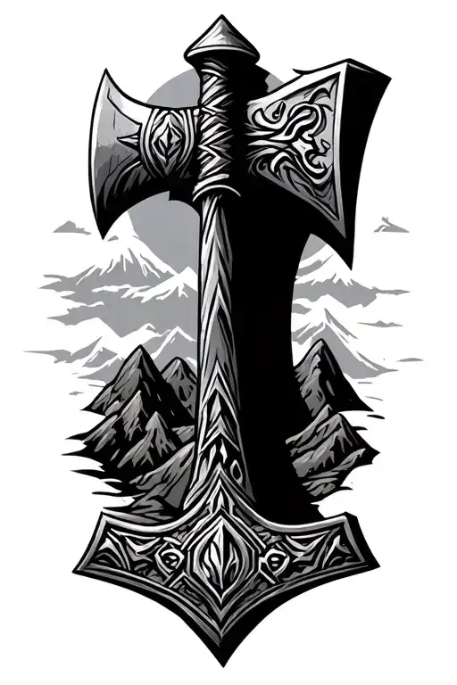 Thors Hammer Viking Axe Surrounded My Mountain Range