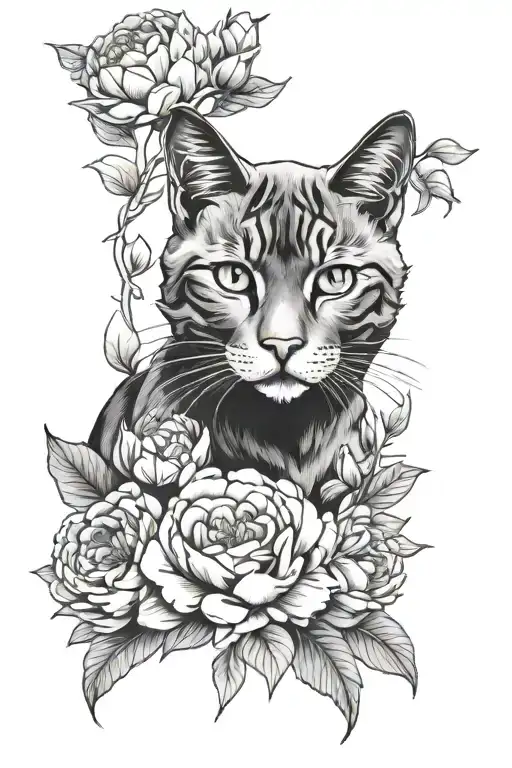 Cat And Peony Roses