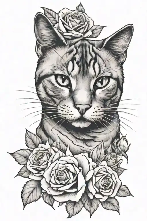Cat Laying In Roses