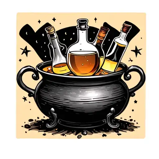 Cauldron Teacup With Potion Bottles And Stars