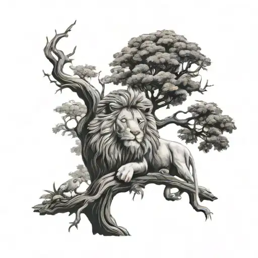 Tree And Lion Surrounded