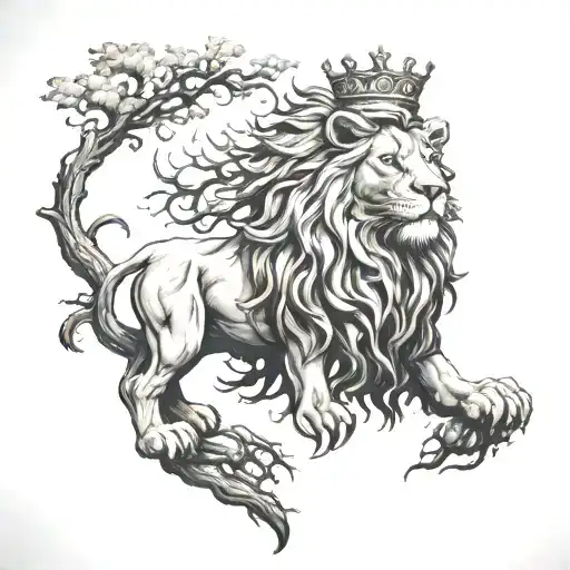 Oak Tree And Lion Wearing A Crown